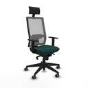 Horna sincro malla gris similpiel verde botella brazos 1D base piramidal cabecero fijo ruedas 65mm engomadas