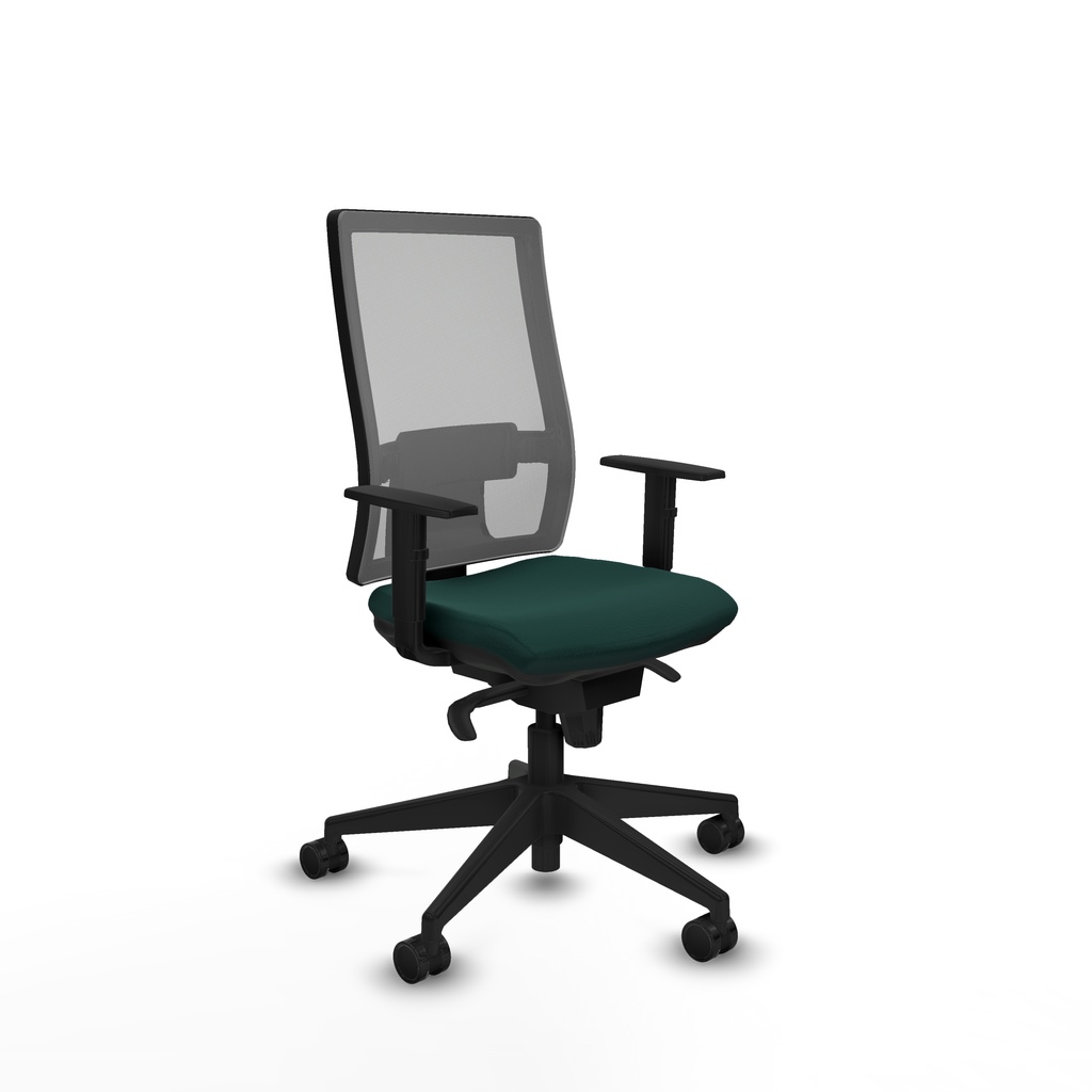Horna sincro malla gris similpiel verde botella brazos 1D base piramidal  ruedas 65mm nailon