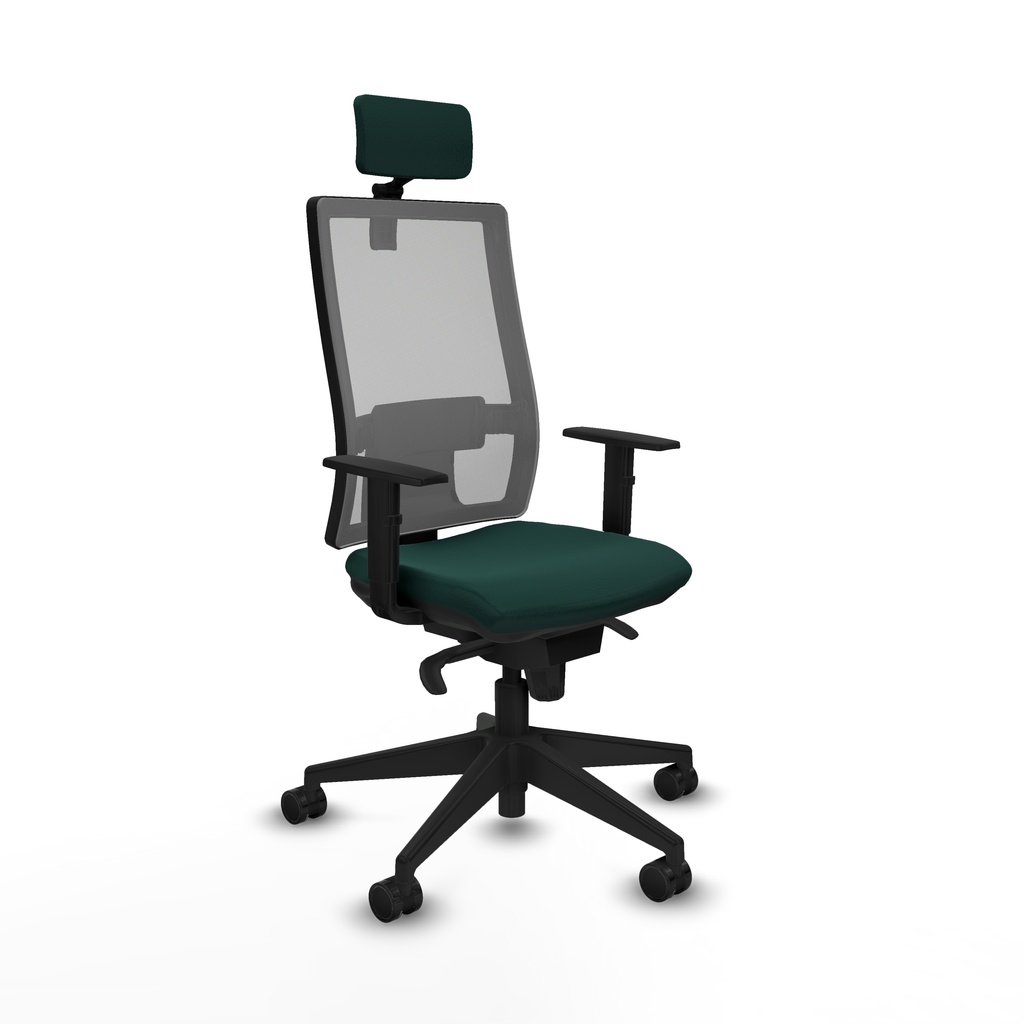 Horna sincro malla gris similpiel verde botella brazos 1D base piramidal cabecero 2D ruedas 65mm nailon