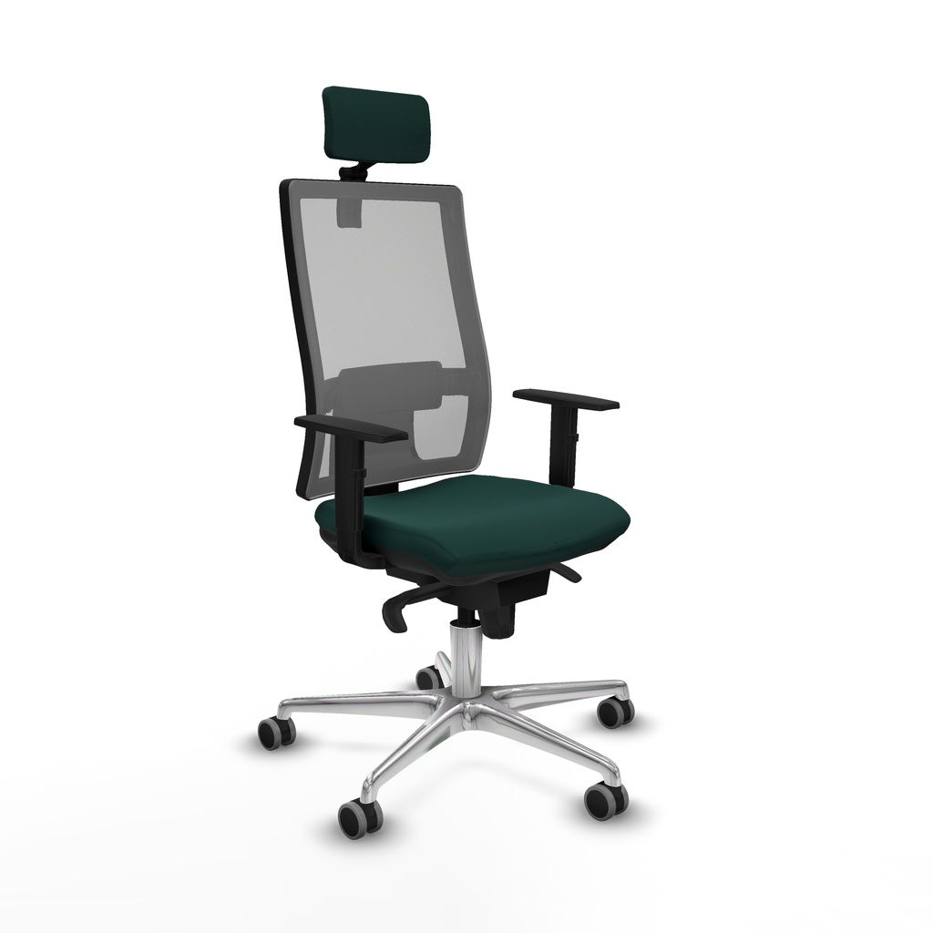 Horna sincro malla gris similpiel verde botella brazos 1D base aluminio cabecero 2D ruedas 65mm engomadas