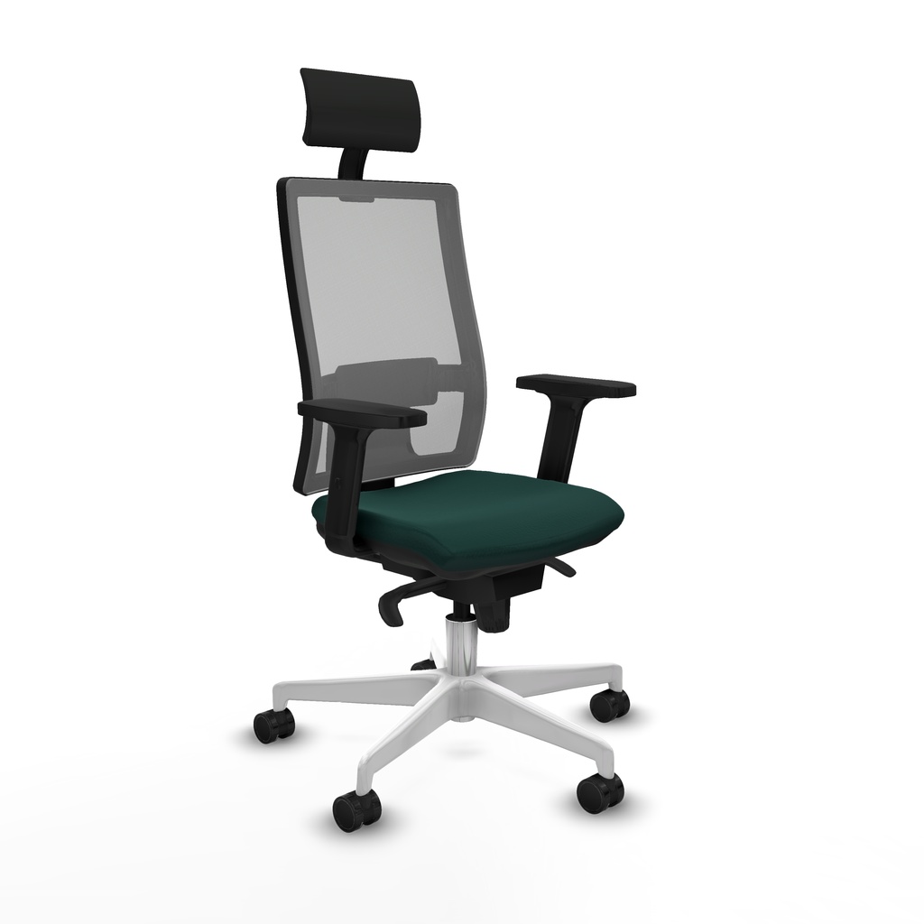 Horna sincro malla gris similpiel verde botella brazos 2D base blanca cabecero fijo ruedas 65mm nailon