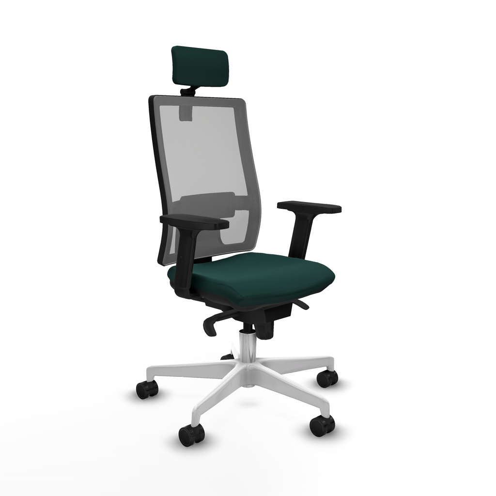 Horna sincro malla gris similpiel verde botella brazos 2D base blanca cabecero 2D ruedas 65mm nailon