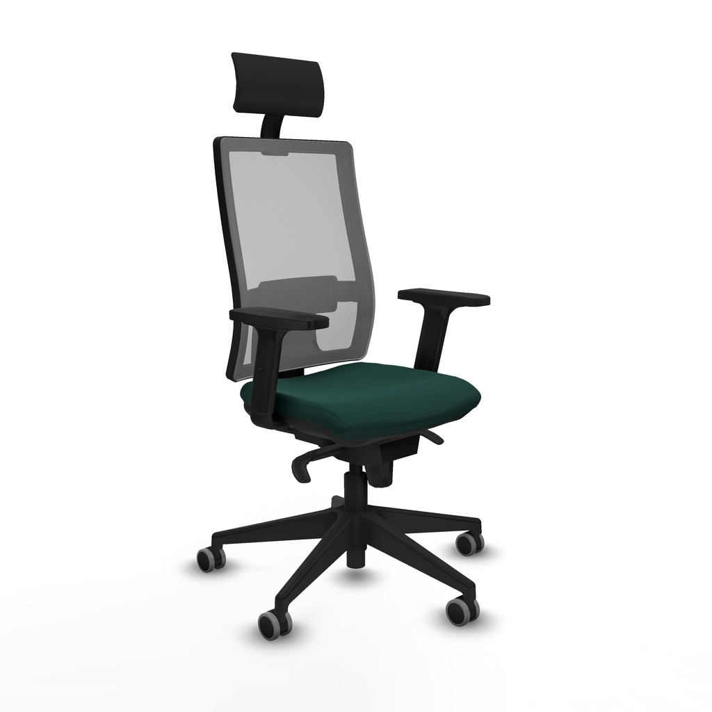 Horna sincro malla gris similpiel verde botella brazos 2D base piramidal cabecero fijo ruedas 65mm engomadas