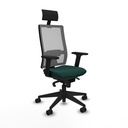 Horna sincro malla gris similpiel verde botella brazos 2D base piramidal cabecero fijo ruedas 65mm nailon