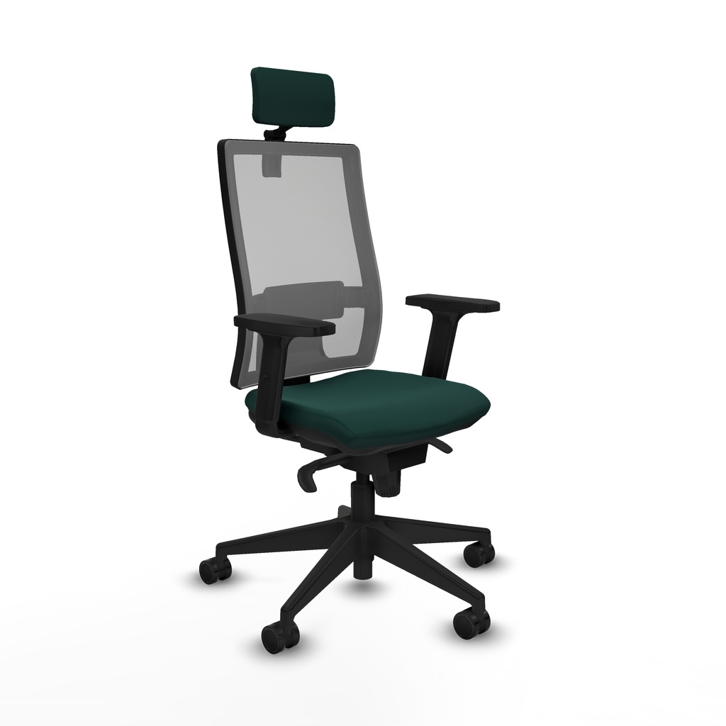 Horna sincro malla gris similpiel verde botella brazos 2D base piramidal cabecero 2D ruedas 65mm nailon
