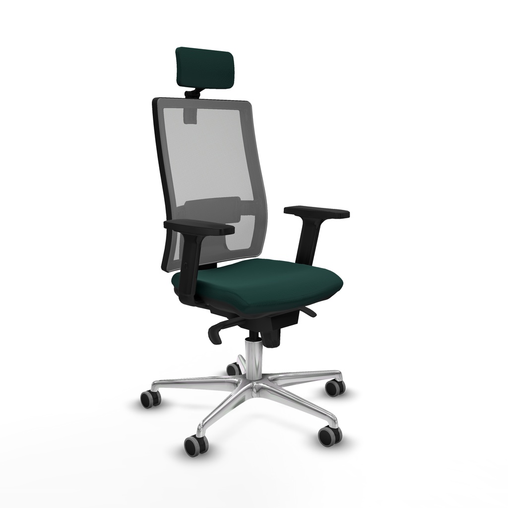 Horna sincro malla gris similpiel verde botella brazos 2D base aluminio cabecero 2D ruedas 65mm engomadas