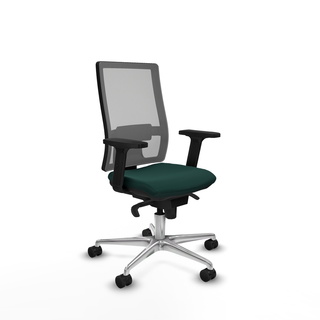 Horna sincro malla gris similpiel verde botella brazos 2D base aluminio  ruedas 65mm nailon