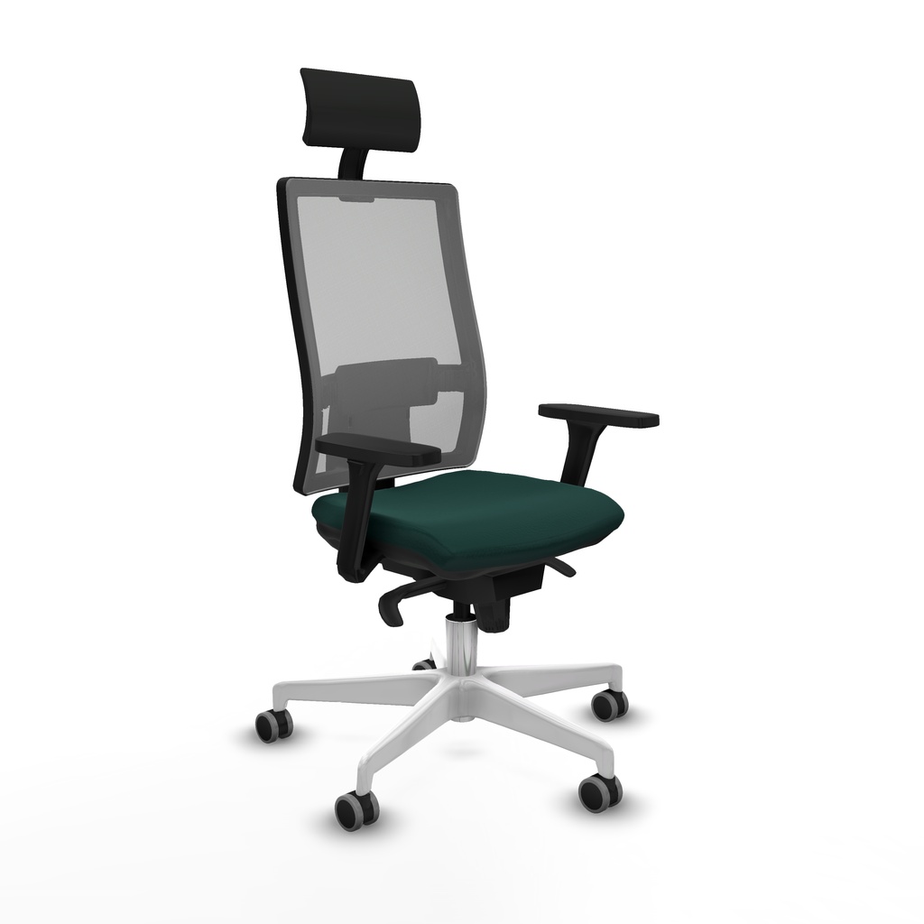 Horna sincro malla gris similpiel verde botella brazos 3D base blanca cabecero fijo ruedas 65mm engomadas