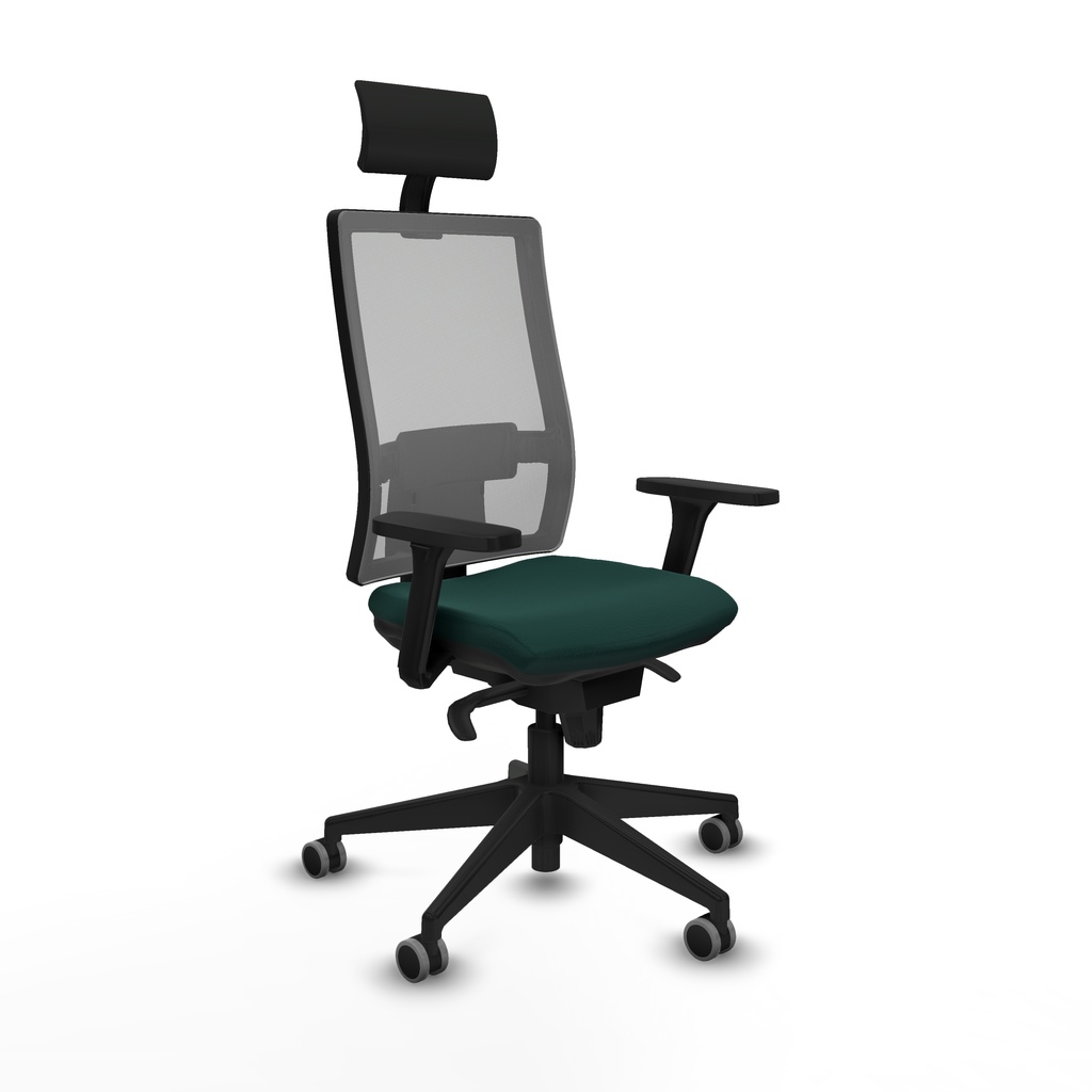 Horna sincro malla gris similpiel verde botella brazos 3D base piramidal cabecero fijo ruedas 65mm engomadas
