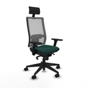 Horna sincro malla gris similpiel verde botella brazos 3D base piramidal cabecero fijo ruedas 65mm nailon