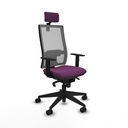 Horna sincro malla gris similpiel morado brazos 1D base piramidal cabecero 2D ruedas 65mm nailon