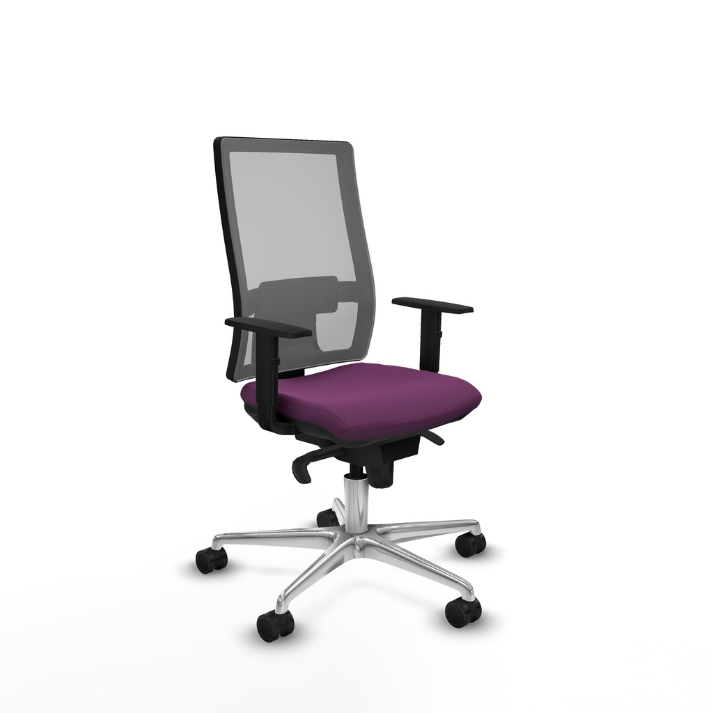 Horna sincro malla gris similpiel morado brazos 1D base aluminio  ruedas 65mm nailon