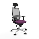 Horna sincro malla gris similpiel morado brazos 1D base aluminio cabecero fijo ruedas 65mm nailon