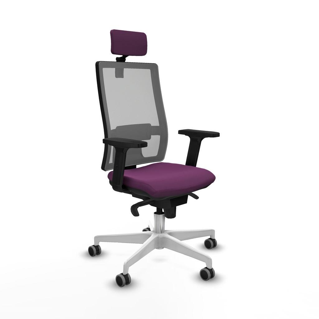 Horna sincro malla gris similpiel morado brazos 2D base blanca cabecero 2D ruedas 65mm engomadas