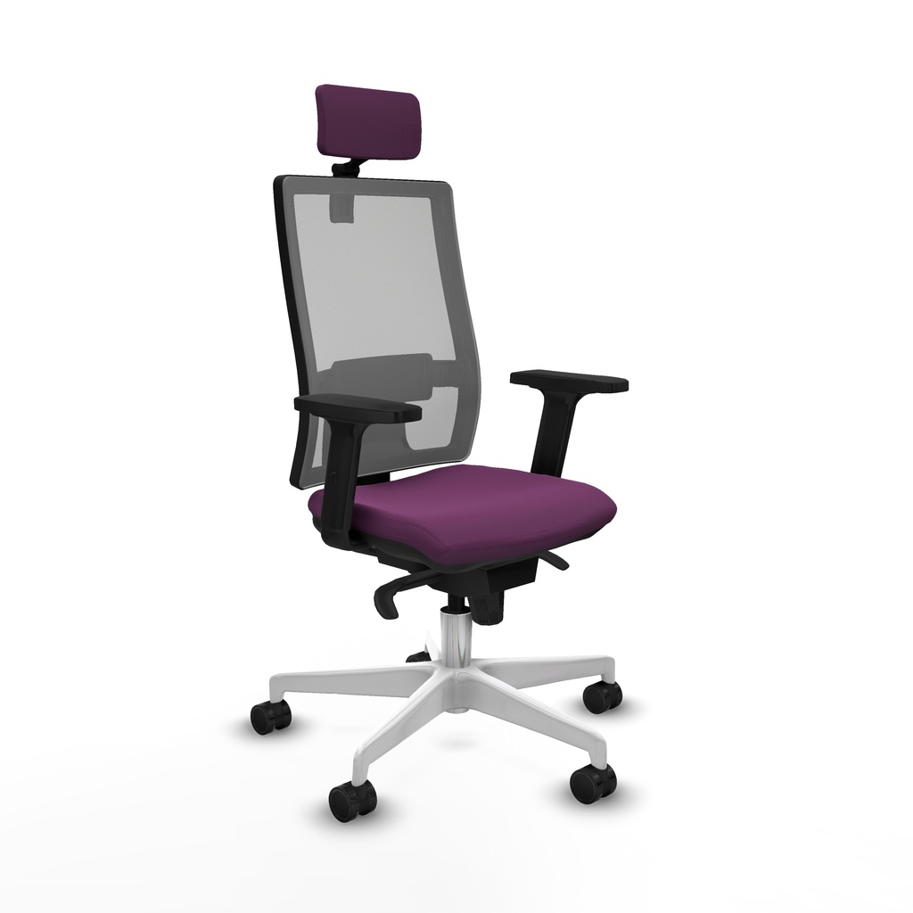 Horna sincro malla gris similpiel morado brazos 2D base blanca cabecero 2D ruedas 65mm nailon