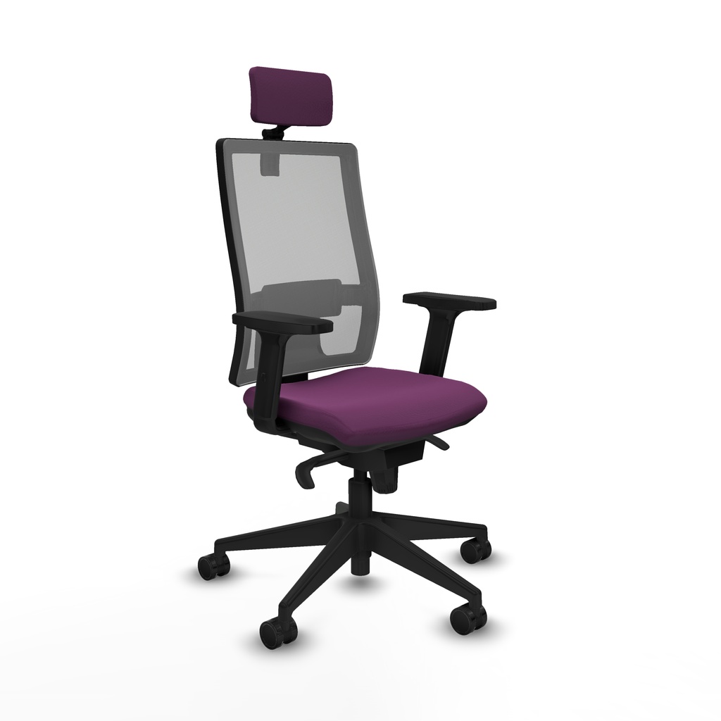 Horna sincro malla gris similpiel morado brazos 2D base piramidal cabecero 2D ruedas 65mm nailon