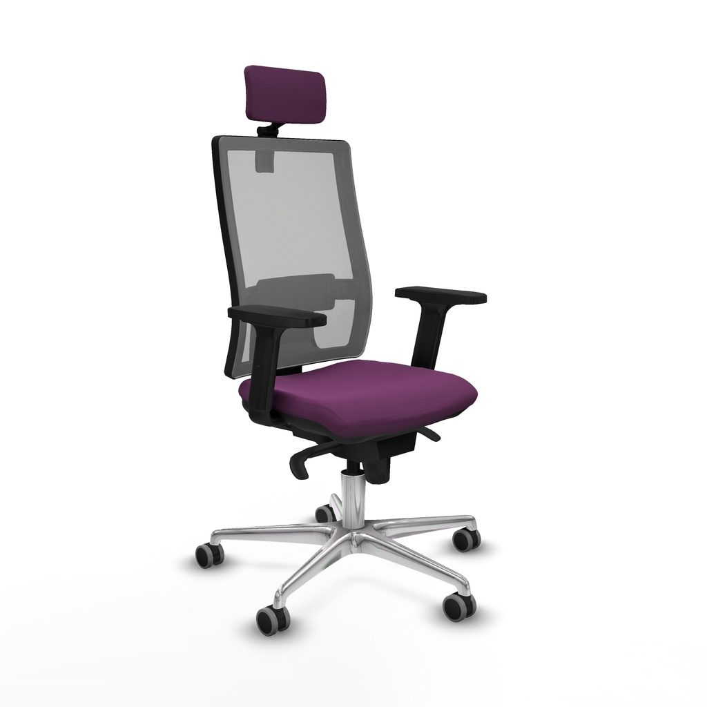 Horna sincro malla gris similpiel morado brazos 2D base aluminio cabecero 2D ruedas 65mm engomadas