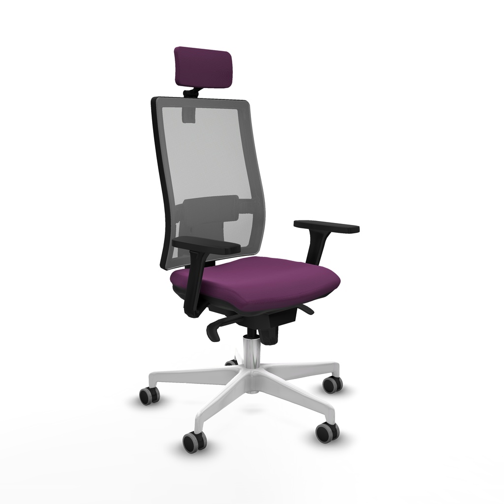 Horna sincro malla gris similpiel morado brazos 3D base blanca cabecero 2D ruedas 65mm engomadas