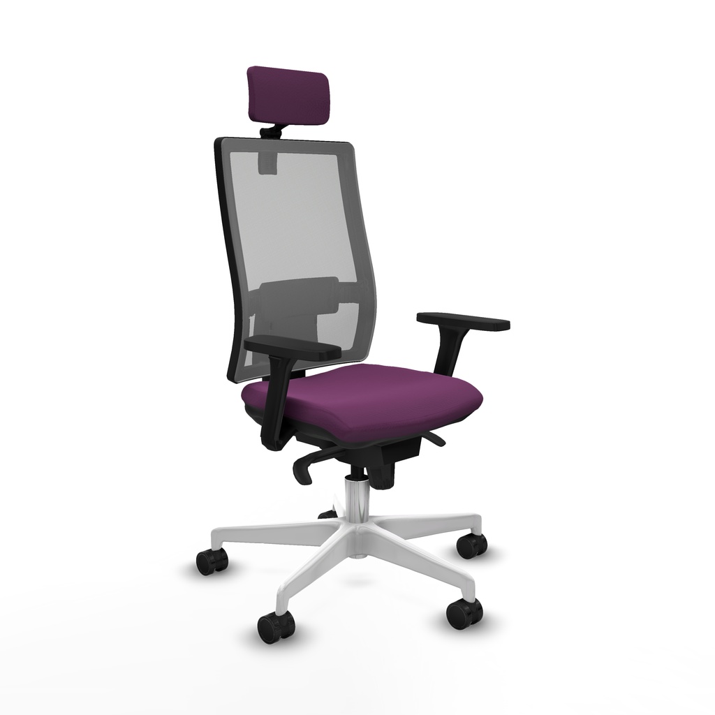 Horna sincro malla gris similpiel morado brazos 3D base blanca cabecero 2D ruedas 65mm nailon