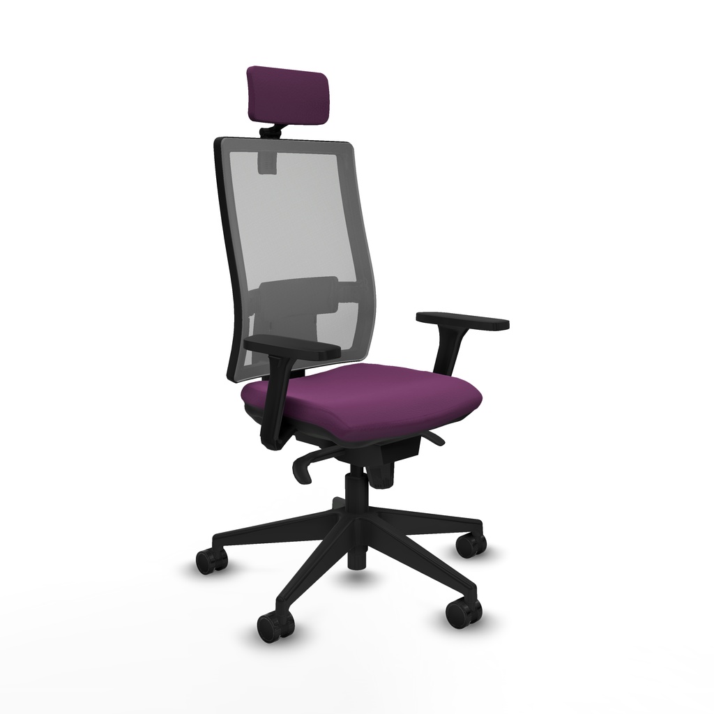 Horna sincro malla gris similpiel morado brazos 3D base piramidal cabecero 2D ruedas 65mm nailon