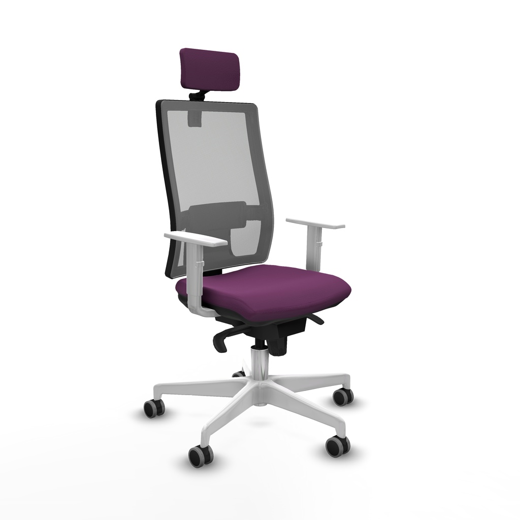 Horna sincro malla gris similpiel morado brazos blancos base blanca cabecero 2D ruedas 65mm engomadas