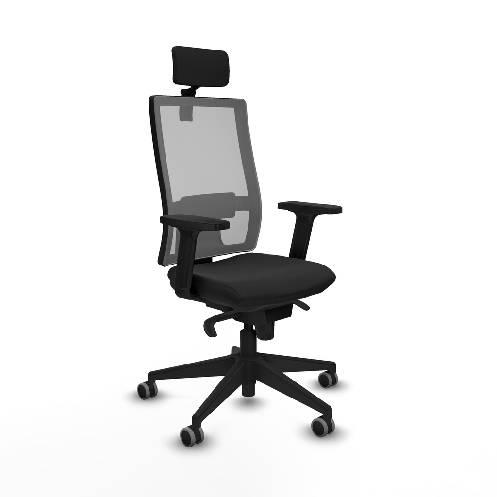 Horna sincro malla gris similpiel negro brazos 2D base piramidal cabecero 2D ruedas 65mm engomadas