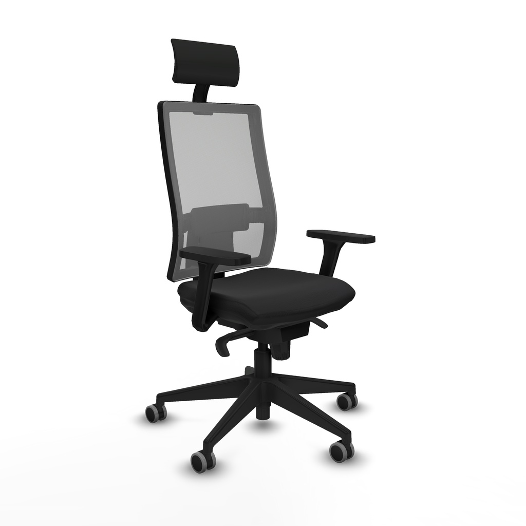 Horna sincro malla gris similpiel negro brazos 3D base piramidal cabecero fijo ruedas 65mm engomadas