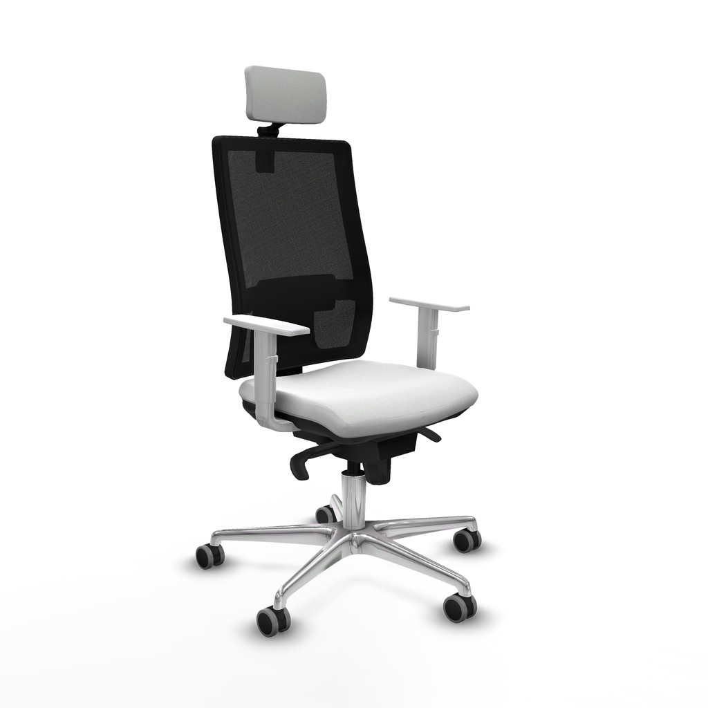 Horna sincro malla negra bali blanco brazos blancos base aluminio cabecero 2D ruedas 65mm engomadas