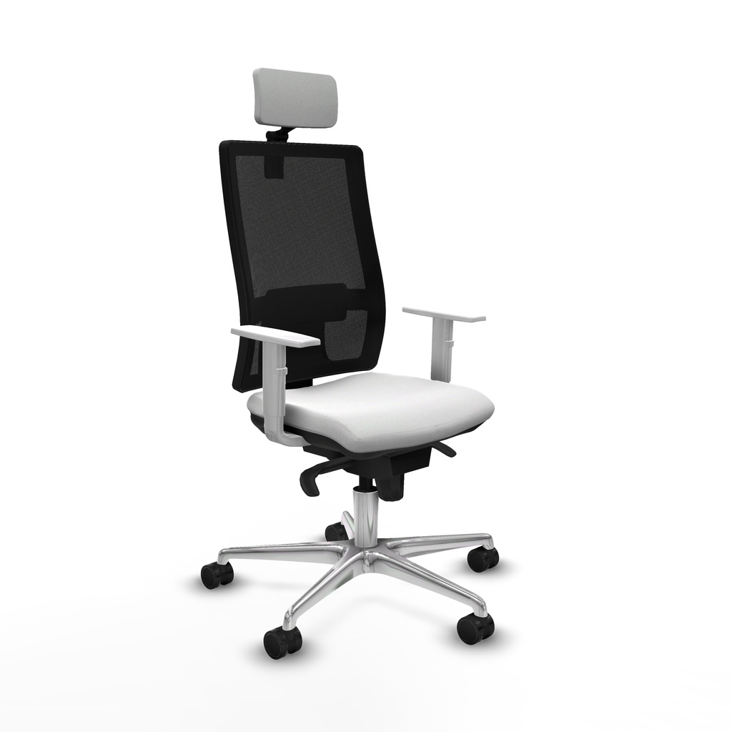 Horna sincro malla negra bali blanco brazos blancos base aluminio cabecero 2D ruedas 65mm nailon