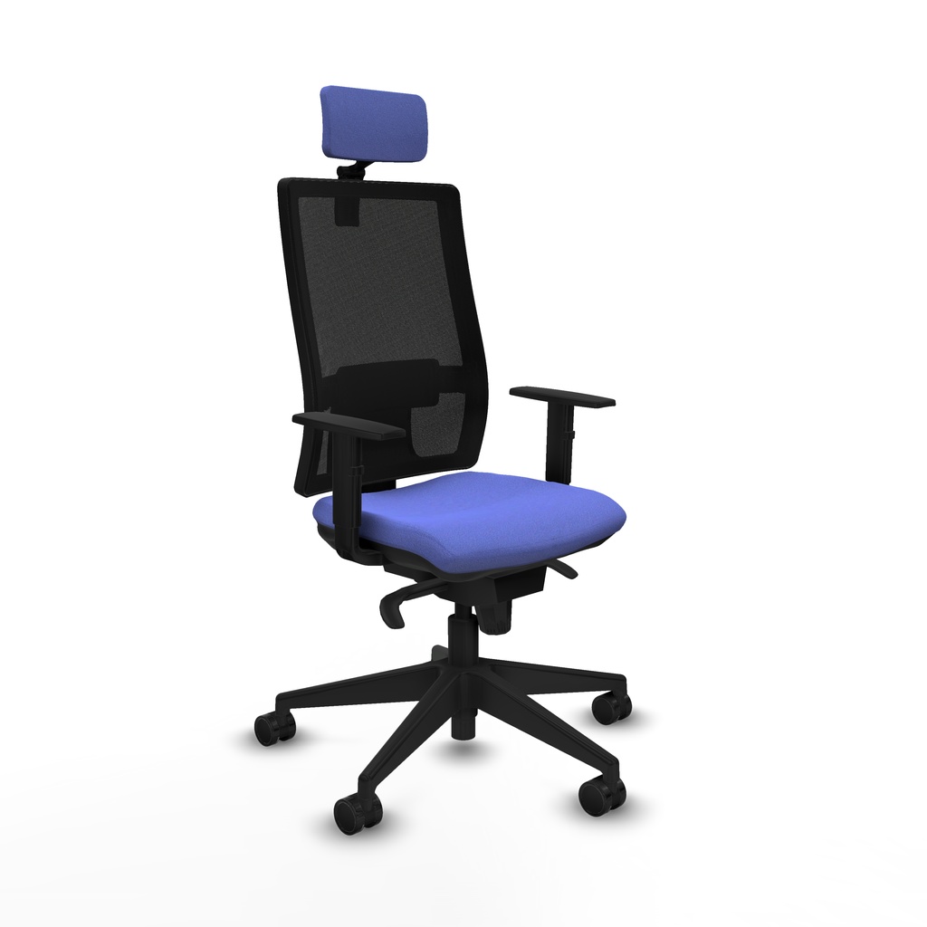Horna sincro malla negra bali azul claro brazos 1D base piramidal cabecero 2D ruedas 65mm nailon