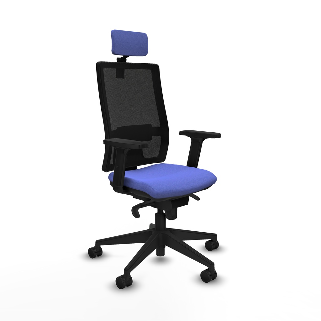 Horna sincro malla negra bali azul claro brazos 2D base piramidal cabecero 2D ruedas 65mm nailon