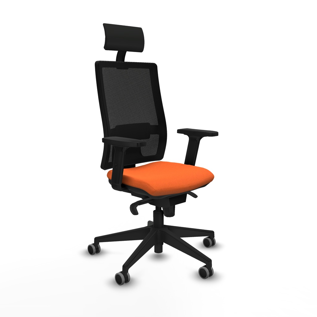 Horna sincro malla negra bali naranja brazos 2D base piramidal cabecero fijo ruedas 65mm engomadas