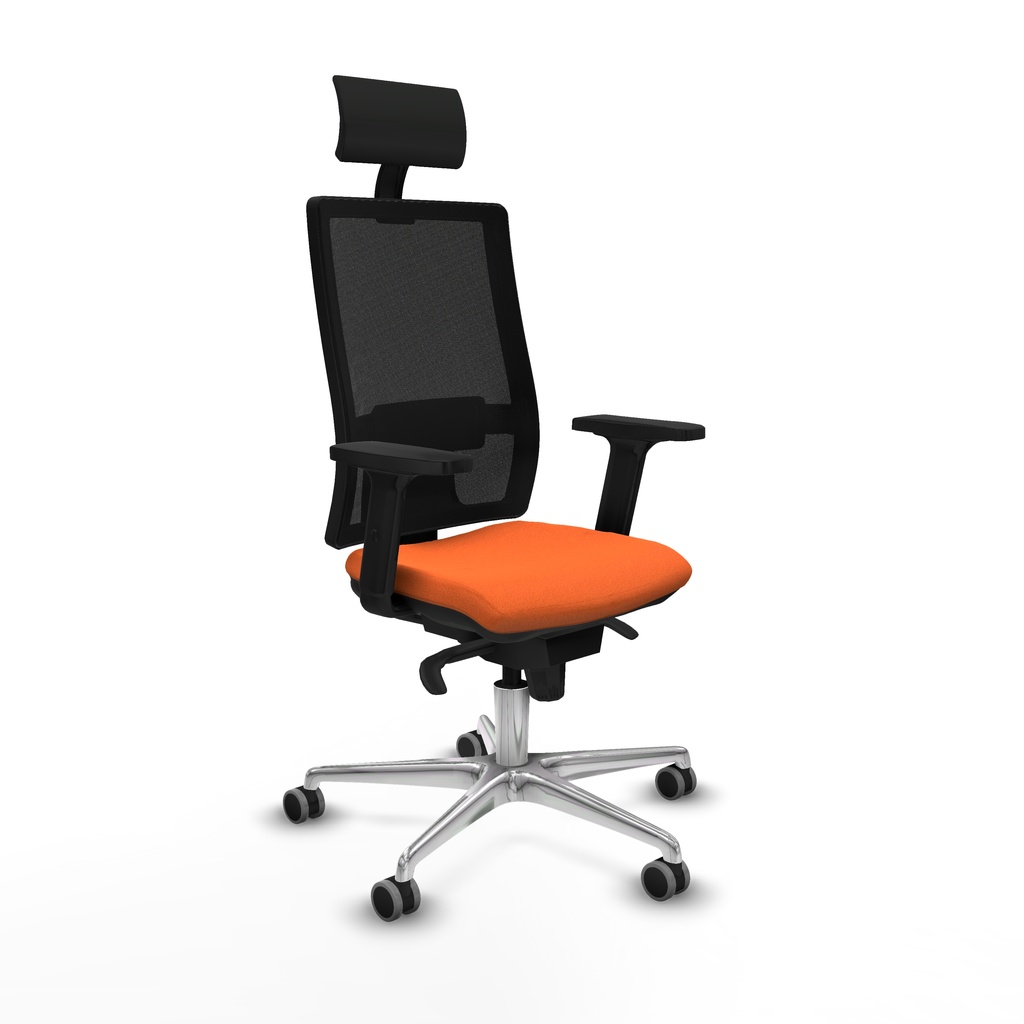 Horna sincro malla negra bali naranja brazos 2D base aluminio cabecero fijo ruedas 65mm engomadas
