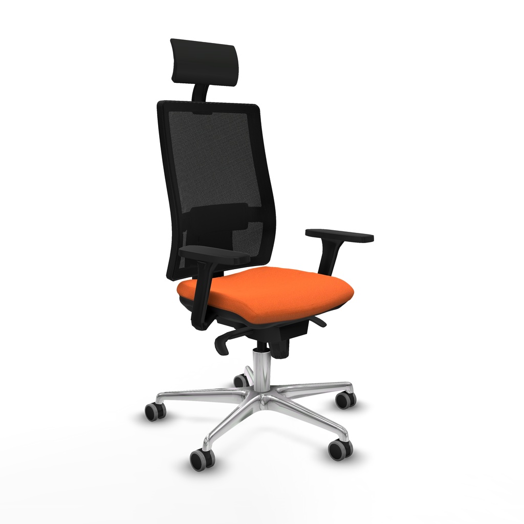 Horna sincro malla negra bali naranja brazos 3D base aluminio cabecero fijo ruedas 65mm engomadas