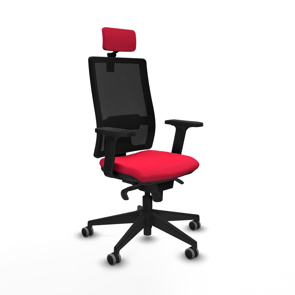 Horna sincro malla negra bali rojo brazos 2D base piramidal cabecero 2D ruedas 65mm engomadas