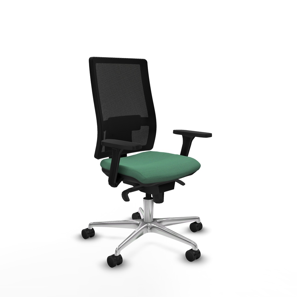 Horna sincro malla negra bali verde esmeralda brazos 3D base aluminio  ruedas 65mm nailon