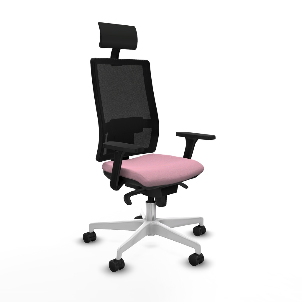 Horna sincro malla negra bali rosa brazos 3D base blanca cabecero fijo ruedas 65mm nailon