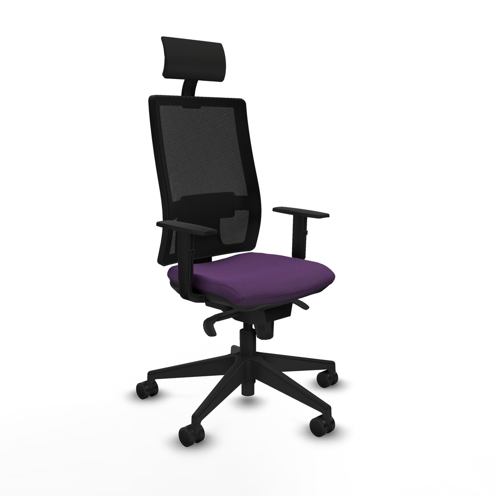 Horna sincro malla negra bali morado brazos 1D base piramidal cabecero fijo ruedas 65mm nailon
