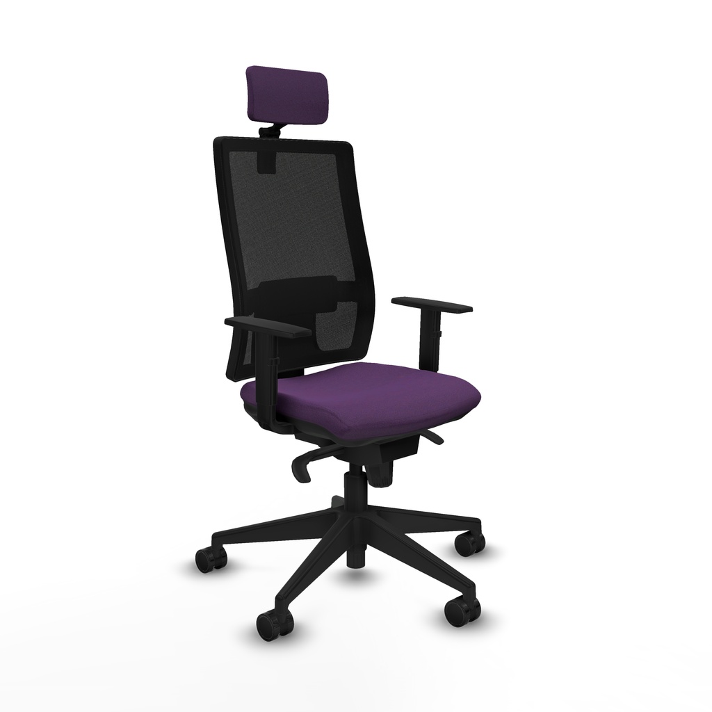 Horna sincro malla negra bali morado brazos 1D base piramidal cabecero 2D ruedas 65mm nailon