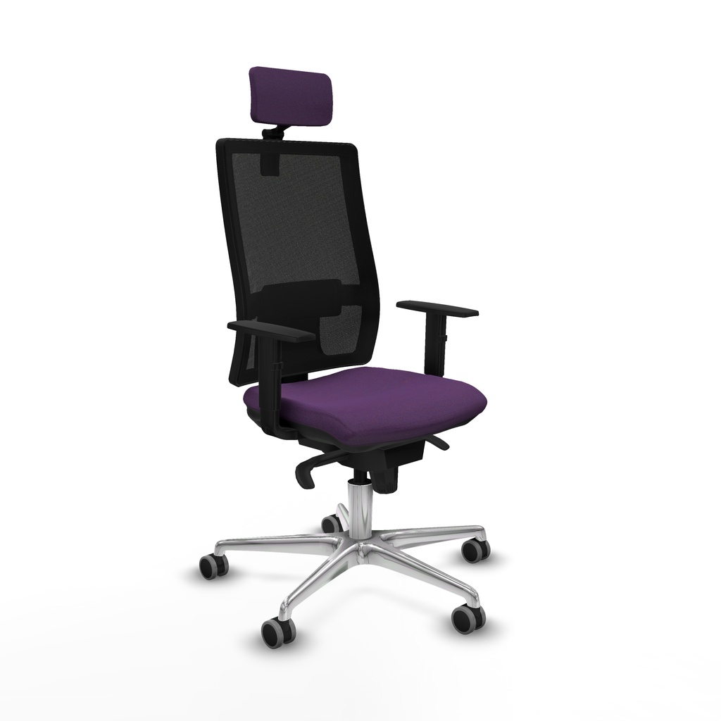 Horna sincro malla negra bali morado brazos 1D base aluminio cabecero 2D ruedas 65mm engomadas