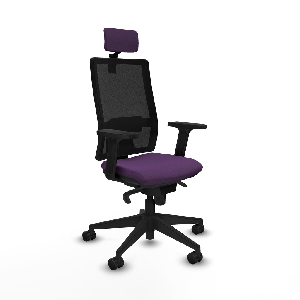 Horna sincro malla negra bali morado brazos 2D base piramidal cabecero 2D ruedas 65mm nailon