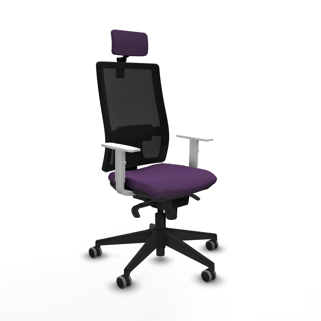 Horna sincro malla negra bali morado brazos blancos base piramidal cabecero 2D ruedas 65mm engomadas