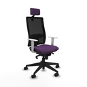 Horna sincro malla negra bali morado brazos blancos base piramidal cabecero 2D ruedas 65mm nailon