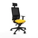 Horna sincro malla negra similpiel amarillo brazos 1D base piramidal cabecero fijo ruedas 65mm nailon