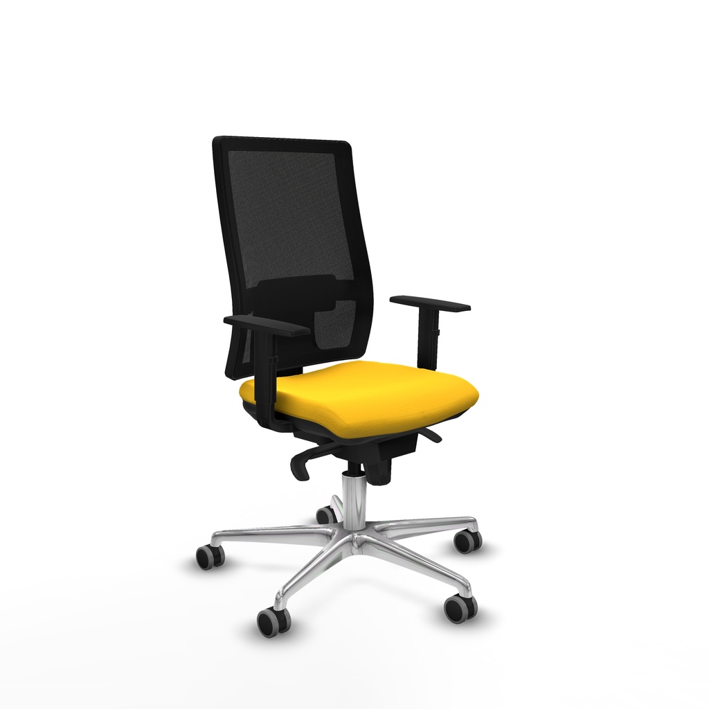 Horna sincro malla negra similpiel amarillo brazos 1D base aluminio  ruedas 65mm engomadas