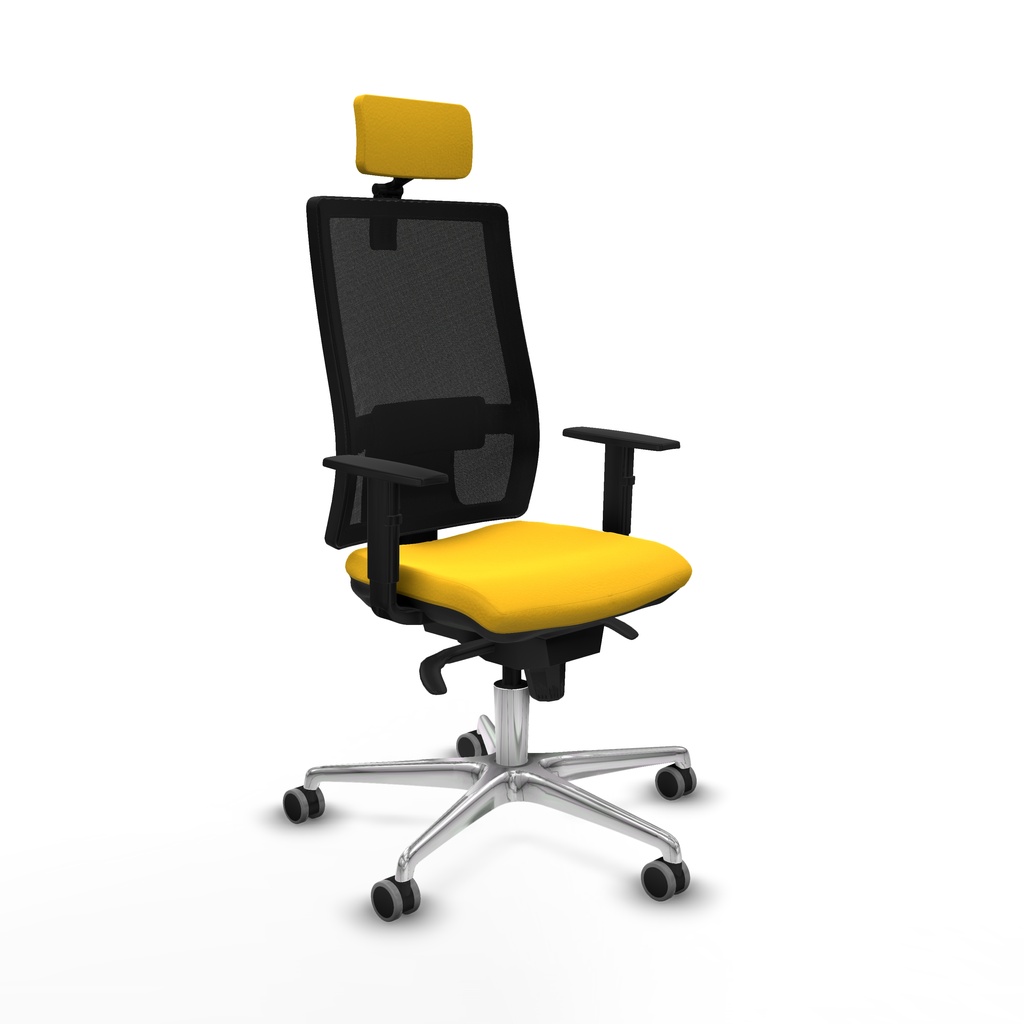 Horna sincro malla negra similpiel amarillo brazos 1D base aluminio cabecero 2D ruedas 65mm engomadas
