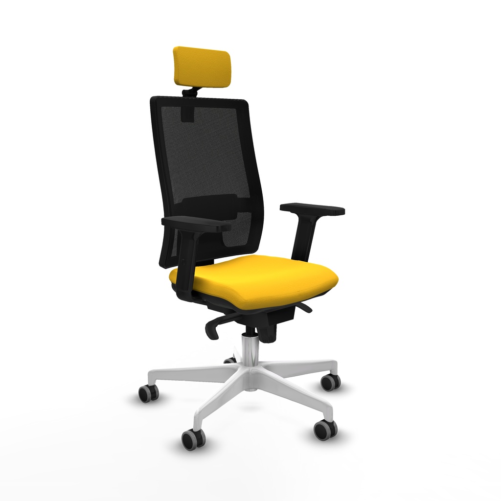 Horna sincro malla negra similpiel amarillo brazos 2D base blanca cabecero 2D ruedas 65mm engomadas