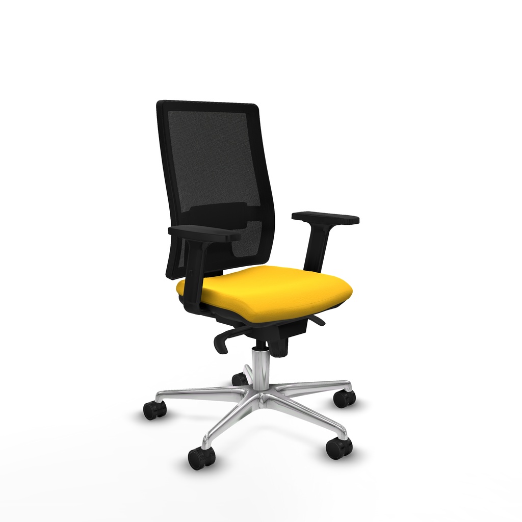Horna sincro malla negra similpiel amarillo brazos 2D base aluminio  ruedas 65mm nailon