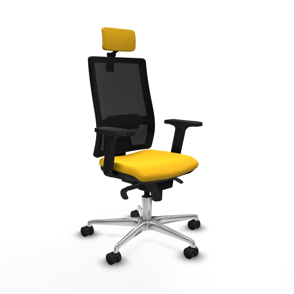 Horna sincro malla negra similpiel amarillo brazos 2D base aluminio cabecero 2D ruedas 65mm nailon