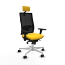Horna sincro malla negra similpiel amarillo brazos 3D base blanca cabecero 2D ruedas 65mm nailon